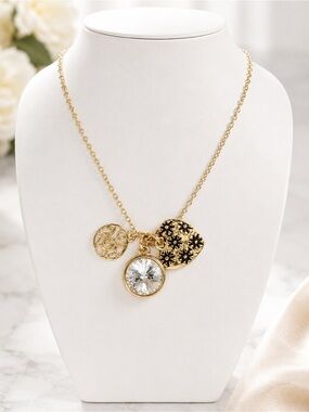 Charming Inspirations Crystal Charm Necklace Floral Disc Pendant Gift Boxed NWT